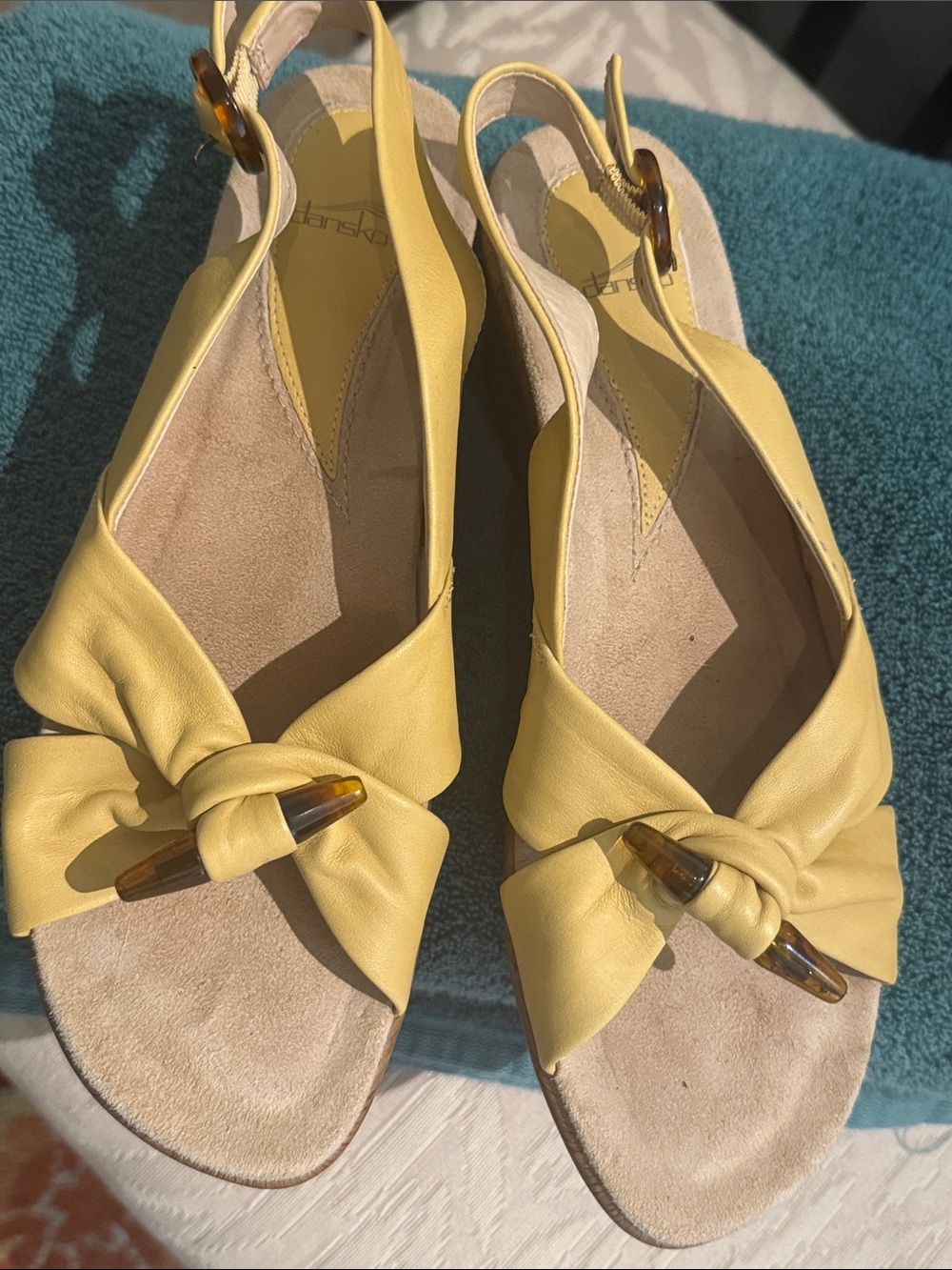 Dansko Yellow Knot-Front Slingback Sandals with Tortoiseshell Accent